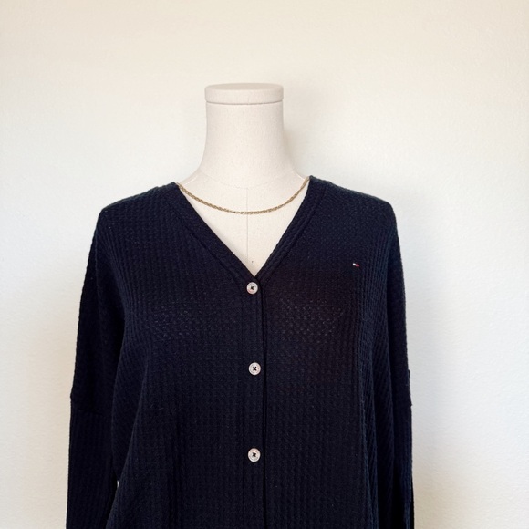 Tommy Hilfiger Women’s Waffle Knit Lightweight Tie Front Blue Cardigan Size M - Picture 4 of 6